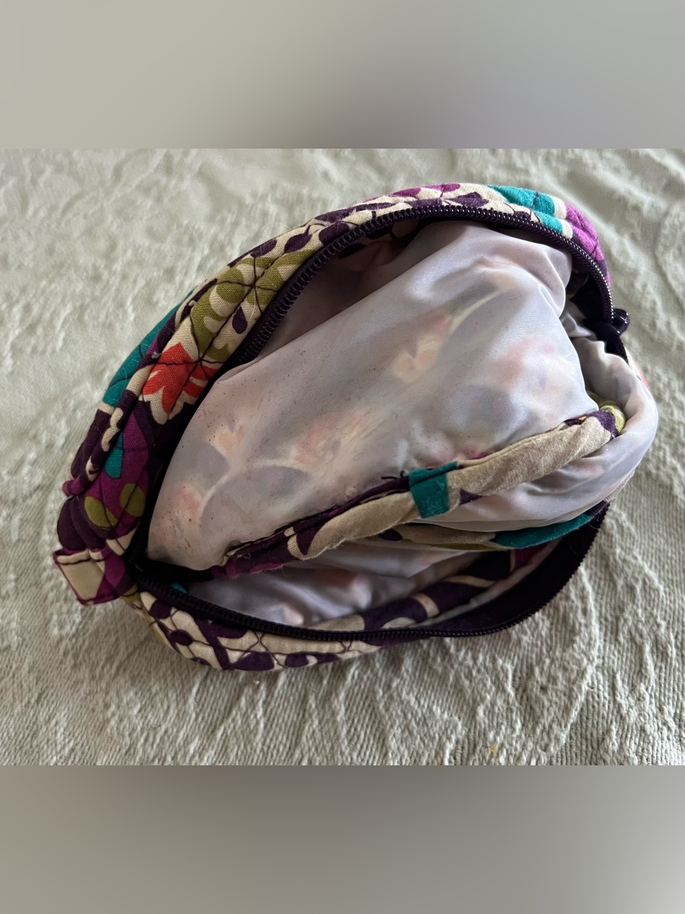Vera Bradley Purple Quilted Patterned Cosmetic Pouch with Teal & Olive Accents - Picture 5 of 5
